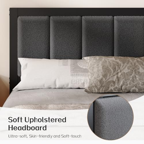 OLEVS Twin Bed Frame with Headboard Metal Platform Bed Twin Size with USB Charging Station and LED Lights, No Box Spring Needed OLEVS