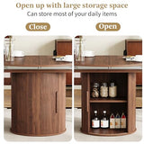 weselon 43"-59" Extendable Round to Oval Dining Table with Hidden Storage, Modern Wooden Kitchen Table with Fluted Sliding Door Cabinet, Expandable Dinner Table for Dining Room Living Room (Walnut) weselon