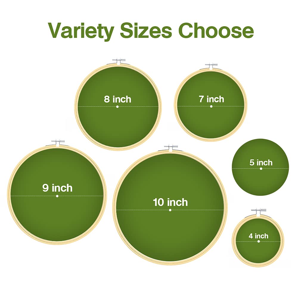 Caydo 6 Pieces Embroidery Hoop Set Circle Cross Stitch Hoop Ring 4 inch to 10 inch for Embroidery and Cross Stitch Caydo