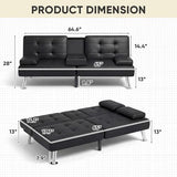 YESHOMY Modern Futon Sofa Bed, Convertible Futon Couch with Adjustable Backrest, Futon Loveseat Sleeper Sofa Bed with Armrest for Living Room, Small Spaces,PU Leather, Black YESHOMY