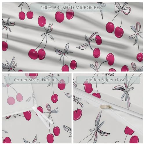 3-Piece Double-Sided Printed Duvet Cover Set Single – Soft Microfiber Bedding with Minimalist Cherry Romantic Design with Zipper Closure,Includes 1 Duvet Cover + 2 Pillowcases Light Color Generic