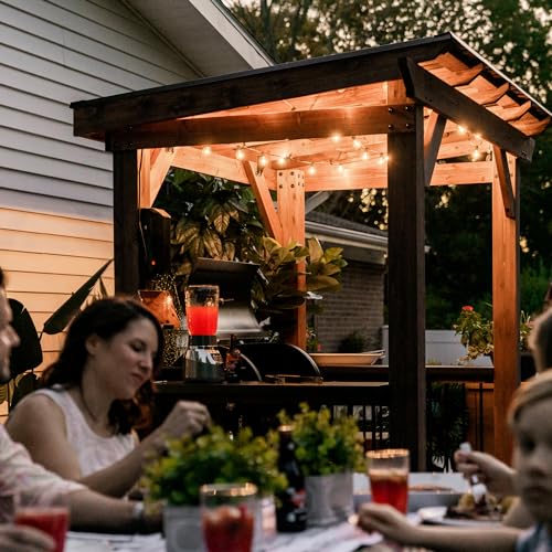 Backyard Discovery Saxony Wooden Grill Gazebo, Insulated Steel Roof, Cook Station, Barbeque, Patio, Deck, Withstand Wind and Snow, Corrosion Backyard Discovery