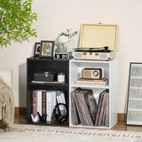 YAHARBO 2 Cube Bookshelf, White Record Player Stand with Vinyl Storage Up to 100 Albums, Horizontal Low Book Shelf, Mini Bookcase with Storage Organizer, Small Turntable Stand for Living Room, Bedroom YAHARBO