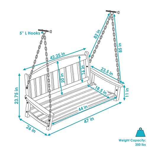 Sunnydaze 47-Inch 2-Person Meranti Wood Porch Swing with Hanging Chains - WoodArtSupply