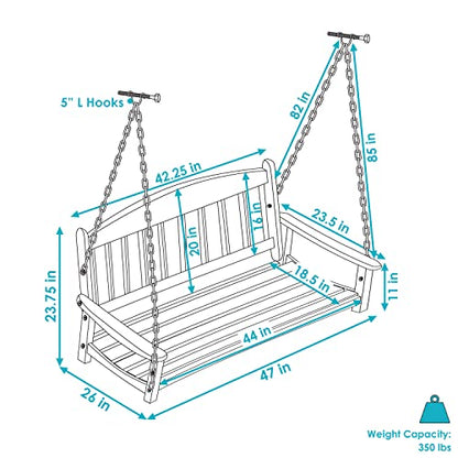 Sunnydaze 47-Inch 2-Person Meranti Wood Porch Swing with Hanging Chains - WoodArtSupply