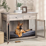 LEMBERI 44 Inch Large Dog Crate Furniture with 2 Storage Drawers, Wooden Dog Kennel Furniture as End Table, Decorative Pet Cage Dog House Indoor for Dogs LEMBERI
