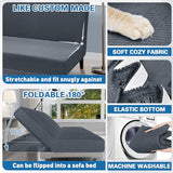 ZNSAYOTX Stretch Fit Futon Cover (67"-82") Armless Futon Sofa Bed Slipcover with Elastic Band, Universal Foldable Sofa Mattress Protector Full Queen Size, Washable Comfort Jacquard (Dark Grey) ZNSAYOTX