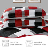 Tyrot 3 Piece Red Black Grey Quilt Set King Size Christmas Red Black Geometric Reversible Bedding Set Microfiber Lightweight Bedspread Coverlet with 2 Shams Modern Bed Cover for All Season, 106''x96'' Tyrot