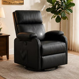 Flamaker Rocking Chair for Nursery, 360 Swivel Rocker Recliner with Vibration Massage, PU Leather, Adjustable Backrest, for Living Room, Bedroom (Black)