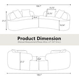 wellzoo Modern Curved 4-Seater Sofa, 106.7 inch Wide, Teddy Velvet Fabric, White wellzoo