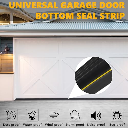 Universal Garage Door Seals Bottom Rubber Kit, Garage Door Threshold Seal Replacement, Garage Door Threshold Strip with 300ml Black Adhesives.(Black, 12FT) - WoodArtSupply