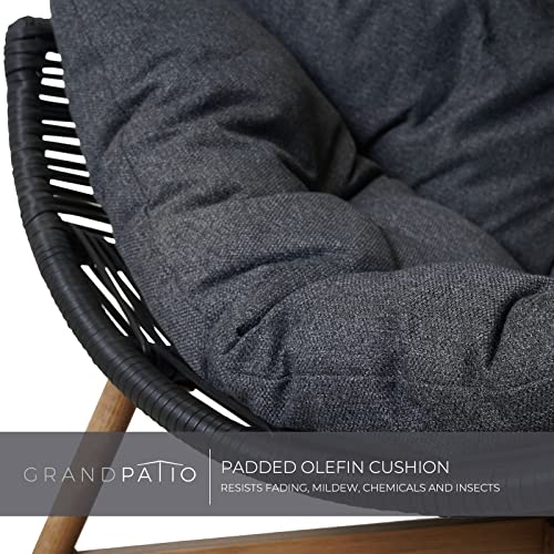 Grand patio Outdoor & Indoor Egg Chair 2PC, PE Wicker Open Weave Wood Grain Finish Oversized Egg Cocoon Chairs with Stand Lounge Chair Comfortable for Front Porch, Living Room, Bedroom (Dark Grey 2PC) Grand patio