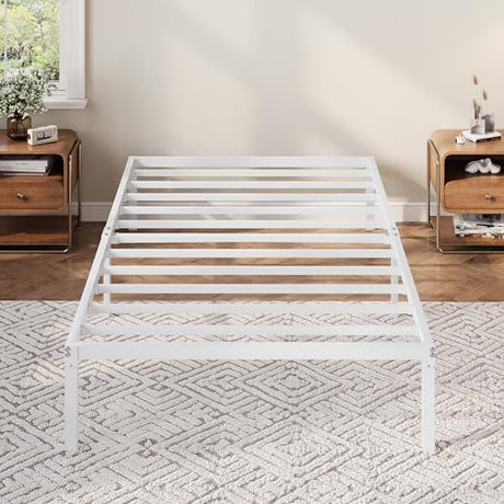 Allewie Twin Bed Frame, 12 Inch Metal Platform Beds with Storage Space, No Box Spring Required and Easy Assembly, White Allewie