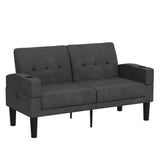 AILEEKISS 62" Loveseat Couches Upholstered Fabric Linen Love Seat Sofas Couch with 2 USB, Cup Holders, Side Pocket, Modern Tufted Sofa for Living Room, Office, Bedroom, Apartment (2-Seat, Dark Grey) AILEEKISS