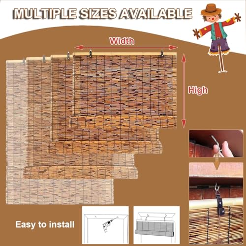 Bamboo Window Blinds 25" 26" 27" 28" 31" 32" 33" 34" 35" 36" 40" 41" 42" 43" 44" 45" 46" 47" 49" 50" 56" 57" 72" Wide, Natural Bamboo Roll Up Curtain Woven Custom Shades Cordless (Size : 40" W x 48" WoodArtSupply