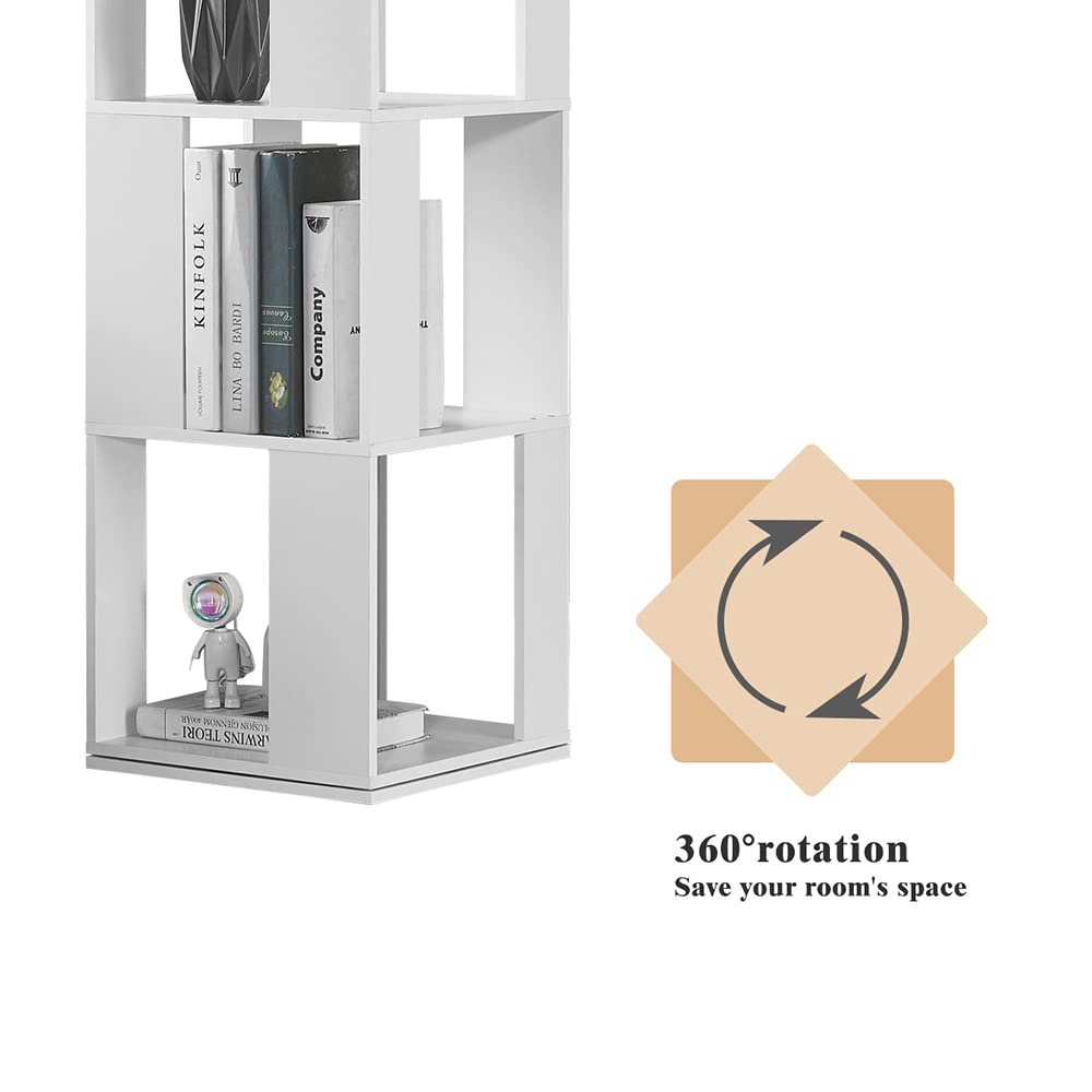 RVEE 360° Rotating White 6-Tier Corner Bookshelf for Home and Office RVEE