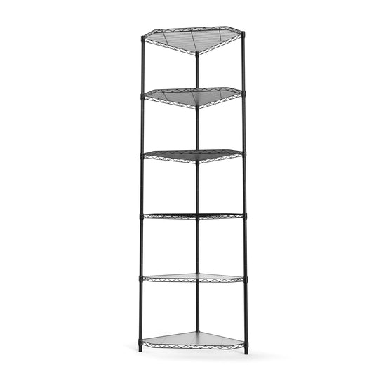 6 Tier NSF Metal Shelf Pentagonal Corner Wire Shelving Unit, 72"H x 20"L x 20"D - Black, 600lbs Capacity Heavy Duty Adjustable Storage Rack with Shelf Liners for Kitchen Garage Office Etc Room Corner