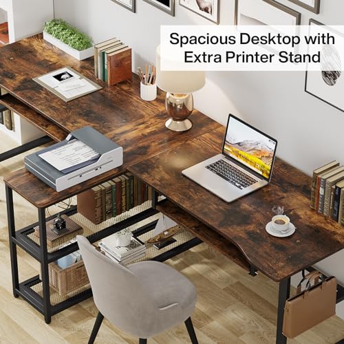 Tribesigns 94.5 inch Two Person Desk with Keyboard Tray, Extra Long Home Office Desk with Storage Shelves and Hooks, Double Computer Desk Workstation Study Table for Two People - WoodArtSupply