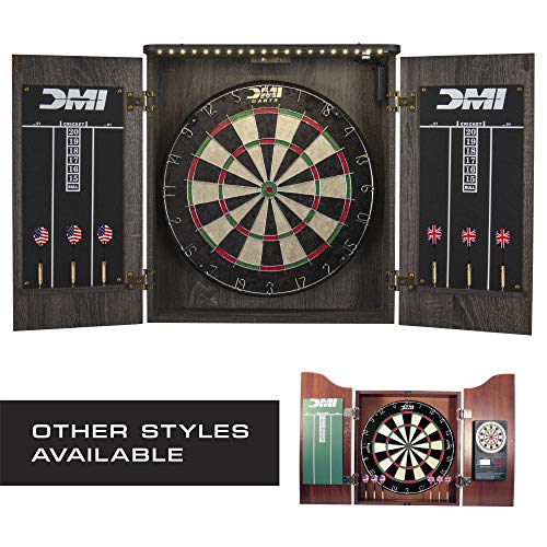 DMI Sports Paris Bristle Dartboard Cabinet Sets - Includes LED Lighting or Electronic Scoring Option, Rustic Grey (D4400W) DMI Sports