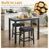 COSTWAY 3-Piece Bar Table Set with Charging Station, Modern Counter Height Breakfast Table w/Faux Marble Top & 2 Padded Stools, Wooden Console Table Set for Living Room, Kitchen, Dining Room (Gray) COSTWAY