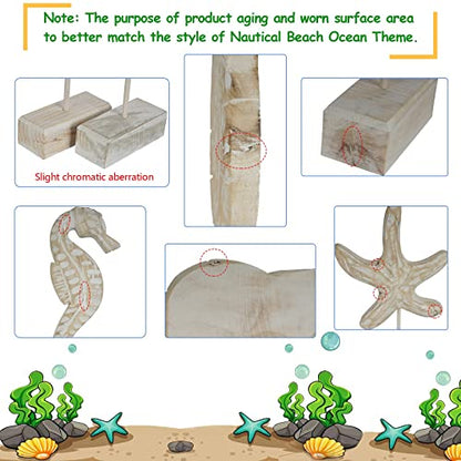 Exttlliy 3pcs Wood Handmade Beach Nautical Style Figurines Starfish/Conch/Seahorse Statue Home Decor