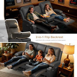 Power Loveseat Recliner Sofa, Electric Reclining Loveseat Couch with Console, Home Theater Seating with Bluetooth Speaker & LED Light, Zero Wall Hugger RV Sofa Furniture with Built-in Outlet & Storage