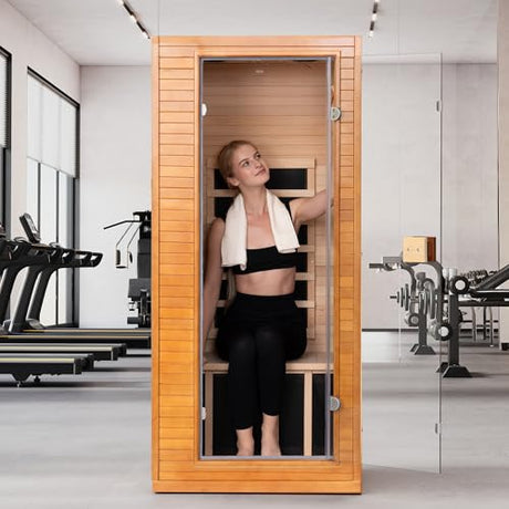 RESTISLAND Full Spectrum Infrared Sauna, 1 Person Home Infrared Sauna with Red Light Therapy, Indoor Canadian Hemlock Wood Dry Saunas Room,1178w/120v, Foot Warmer, 7 Heating Panels, Bluetooth Speakers RESTISLAND