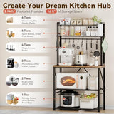 YASONIC Coffee Bar, Bakers Rack with Storage, 25.6 Inches Microwave Stand, 5 Tier Kitchen Shelves Appliance Storage, 12 S Hooks Large Coffee Station for Spices, Pots and Pans, Rustic Brown