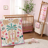 The Peanutshell 5 Piece Baby Crib Bedding Set for Girls - Newborn, Infant & Toddler Nursery Bed Set Decor with Fitted Crib Sheets, Blanket, Dust Ruffle Comforter - Bright Safari The Peanutshell