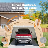 COSIEST 13'×20' Storage Shelter Outdoor Round Carport, Heavy-Duty Garage Canopy with Dual Roll-Up Doors Weatherproof PE Cover, Multi-Purpose Vehicle/Tractor Shed for Backyard/Driveway/Farm(Beige) COSIEST