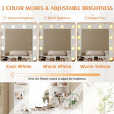 YESHOMY Vanity Desk with Mirror, Power Outlet and 10 Lights, Makeup Table with 7 Drawers, 3 Color Modes Available for Bedroom, Clear White YESHOMY