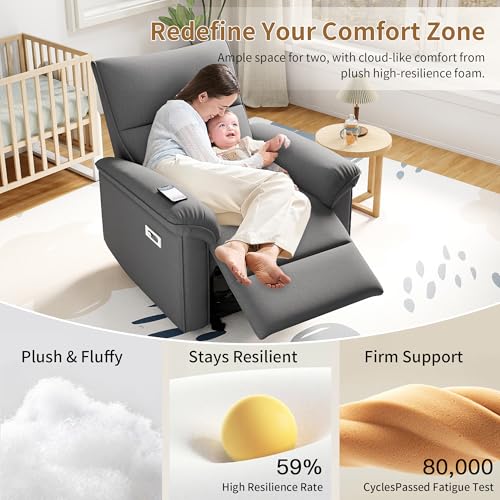 QKFF Wall Hugger Power Recliner Chair, Zero Wall Electric Recliner Chairs with USB Port, Snowflake Velvet Space Saving Large Recliner for Living Room, RV, Home Theater