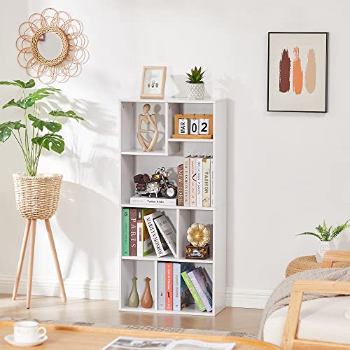 VECELO 42" Modern White Bookshelf, 7 Cube Organizer Bookcase,Fits Tallest Hardcovers, Horizontal Available,Floor Standing Display,Easy Assembly, Pearl White VECELO