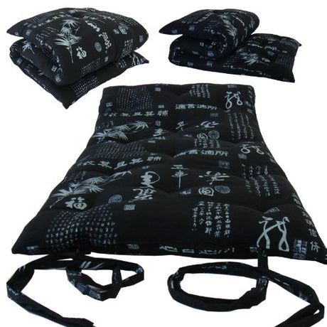 D&D Futon Furniture Black Bamboo Design Traditional Japanese Floor Mattresses, Foldable Cushion Mats, Yoga, Meditation D&D Futon Furniture