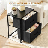 Accver Nightstand, 2 Drawer Dresser Bedside Storage Furniture, Small Dresser with 2 Drawers, End Table with Fabric for Bedroom, Closet, Entryway, College Dorm, Black Accver