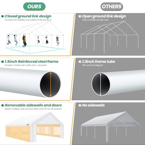 COBIZI 20x20 Party Tents Heavy Duty Tent, Tents for Parties with 6 Removable Sidewalls & 4 Built-in Sandbags, Wedding Tent for Party Outside UV50+ Waterproof, White COBIZI