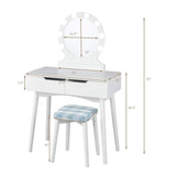 Giantex Vanity Set with Round Lighted Mirror, Makeup Dressing Table with 8 Light Bulbs and Brightness Adjustable, Bedroom Makeup Table with Cushioned Stool and 2 Sliding Drawers (White) Giantex