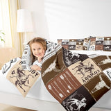 Cowboy Comforter Set Twin Size,Southwestern Aztec Country Horse Bedding Set 2pcs,Rustic Ranch Retro Animal Down Comforter,Brown Patchwork Farmhouse Bed Set for Kids Boys Teens,1 Pillowcase,No Sheets Manfei