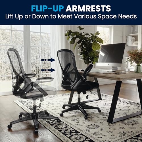 Flash Furniture Porter High Back Black Mesh Ergonomic Swivel Office Chair with Black Frame and Flip-up Arms Flash Furniture