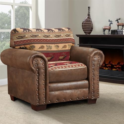 American Furniture Classics OS Home Office Furniture Club Chair, Microfiber, Brown with Sierra Lodge Tapestry American Furniture Classics