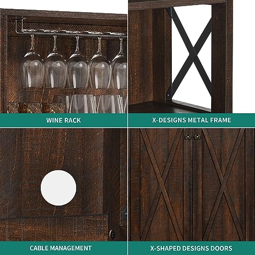 YITAHOME Bar Wine Cooler, 67" Tall Kitchen Storage Cabinet with Wine Rack, Open Storage Shelves, Farmhouse Kitchen Storage Cabinet with Wooden Doors for Living Room, Living Room, Brown - WoodArtSupply