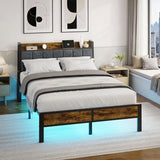 Liians Full Size Bed Frame with Smart LED Light, Wood Storage Charging Station Headboard, Metal Platform Bed, No Box Spring Required, Easy Assembly, Noise Free Liians