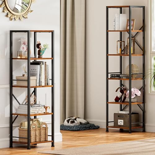 Furologee 6-Tier Rustic Brown Industrial Bookshelf - Narrow Metal and Wood Storage Unit for Home and Office Furologee