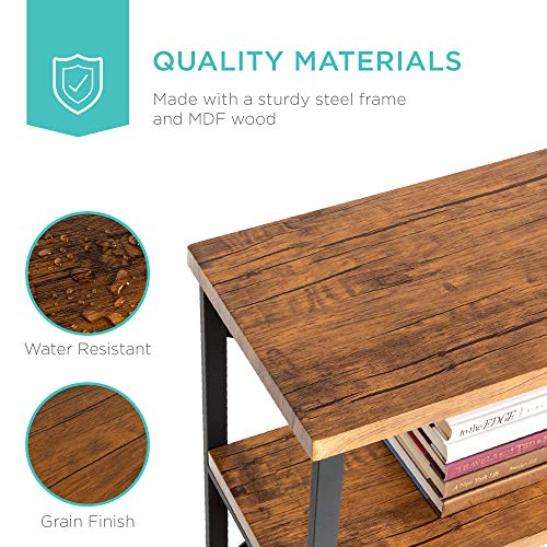 Best Choice Products Large Console Table, 3-Tier 55in Rustic, Industrial Sofa Table Storage for Living Room, Entryway, Foyer, Hallway w/EVA Non-Scratch Feet, Steel Frame - Brown Best Choice Products