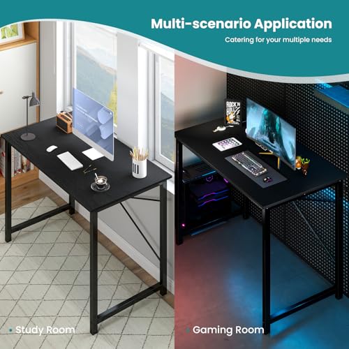 OLIXIS 47 Inch Computer Office Desk for Small Spaces, Writing Gaming Work Desk Modern Study Table with Storage Bag & Headphone Hook Home Bedroom, Black OLIXIS