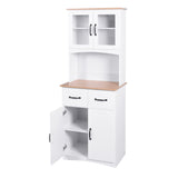 Aisurun Kitchen Buffet with Hutch, Freestanding Pantry Cabinet Kitchen Cupboard with 4 Doors, 2 Drawers & Open Shelf, 2 Storage Cabinets with Adjustable Shelves, White Aisurun