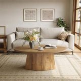 Oval Coffee Table, 47-Inch Living Room Table with Polygonal Pedestal, Modern Center Accent Furniture, Child-Friendly, Easy to Assembly, Yellowish Brown LITTLE TREE