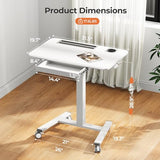 JYLH JOYSEEKER Mobile Standing Desk with Drawer, 32" Rolling Desk with Cup Holder and Hooks, Portable Laptop Cart on Wheels, Height Adjustable Workstation with Storage for Home Office, White JYLH JOYSEEKER