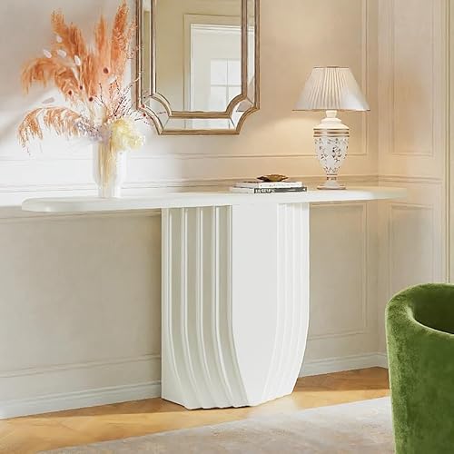 Tribesigns Modern White Console Table, 63 inch Wooden Entryway Sofa Table with Geometric Base, Contemporary Accent Console for Entry, Entrance, Foyer Tribesigns
