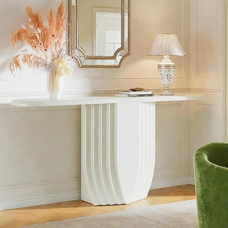 Tribesigns Modern White Console Table, 63 inch Wooden Entryway Sofa Table with Geometric Base, Contemporary Accent Console for Entry, Entrance, Foyer Tribesigns